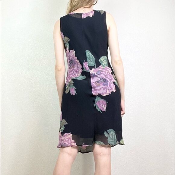 Vintage Black & Purple Floral Knee Length Slip Dress - Picture 3 of 7